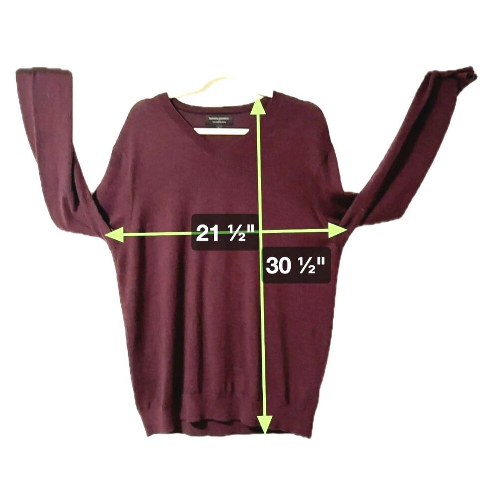 Banana Republic Mens‎ Merino Wool V-Neck Sweater Large Burgundy Maroon Classic - Picture 9 of 10